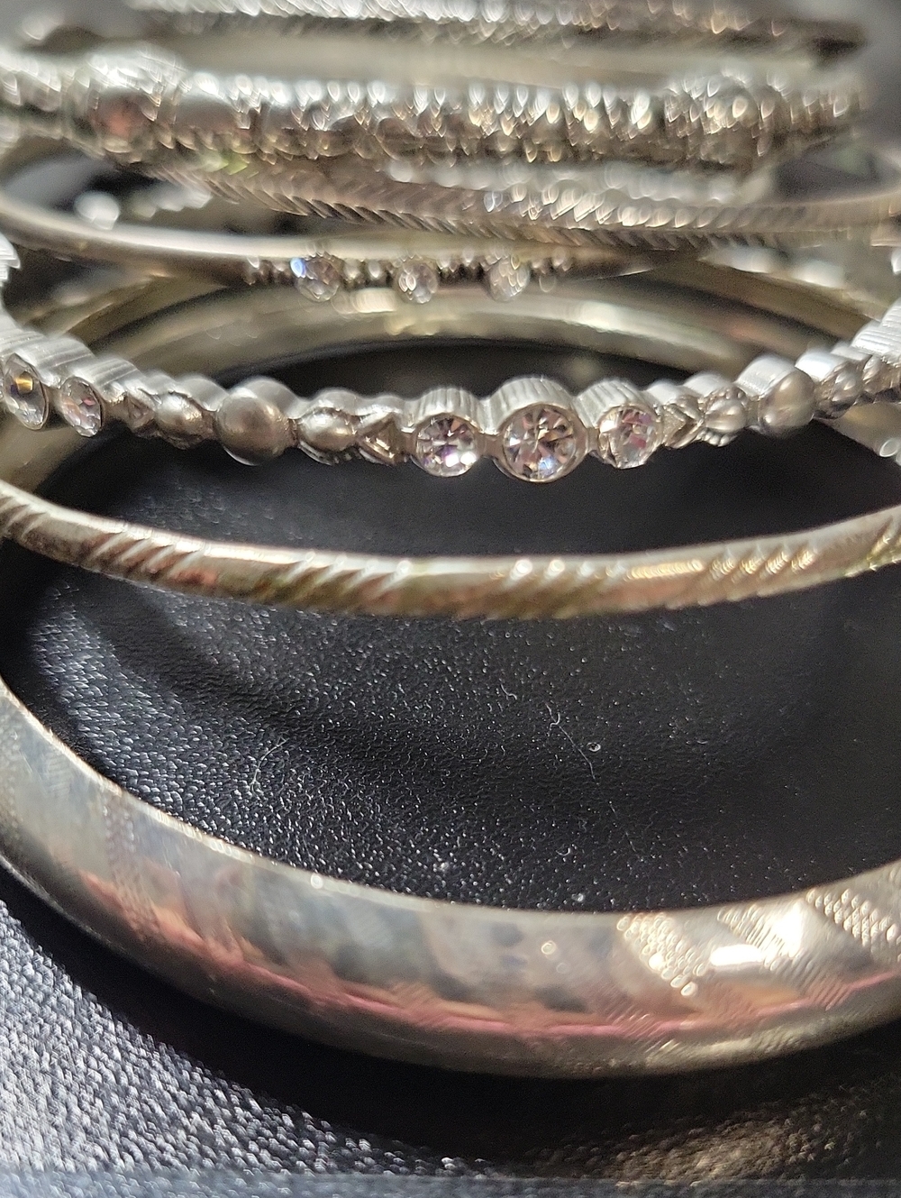 Silver Tone Rhinestone Stackable Bangle Bracelet Lot - Picture 3 of 11